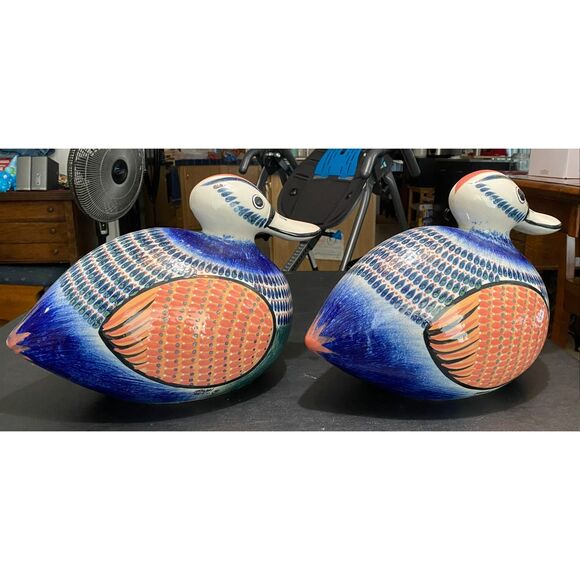 Set of 2 Large Heavy Handpainted Signed Erandi Mexico Ceramic Ducks EUC - Picture 4 of 7